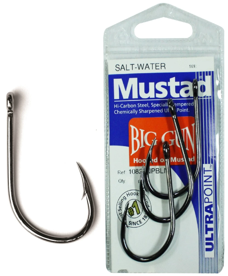 Mustad Big Gun Fishing Hook Salt Water Size 9/0 Chemically Sharpened 3 Hooks 