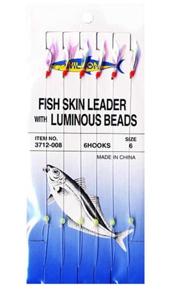 Luminous Fishing Bait Rigs Lures Fish Skin String Hook Swivels Bait Rigs for Mackerel and Sea Fishing 6 Packs Saltwater Glow Fish Lure Fishing Beads Bait Rigs