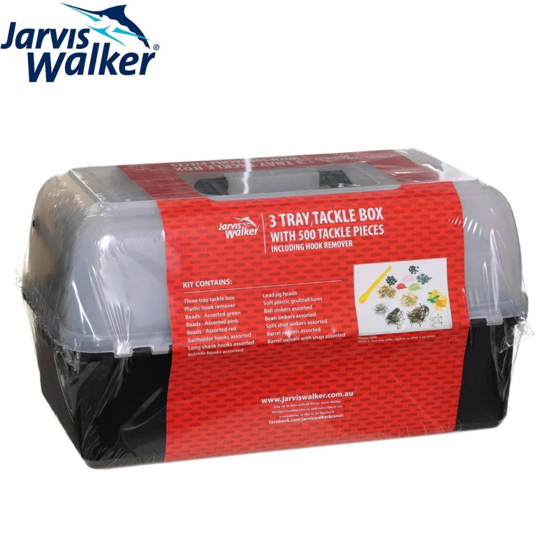 Jarvis Walker 3 Tray Tackle Box with 500 Tackle Pieces (Contact Us For  Freight Quote Before Purchase) - The Bait Shop Gold Coast