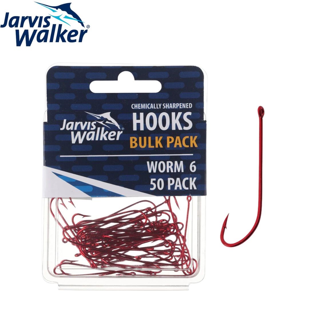 Jarvis Walker Worm (Red Long Shank) Hooks - The Bait Shop Gold Coast