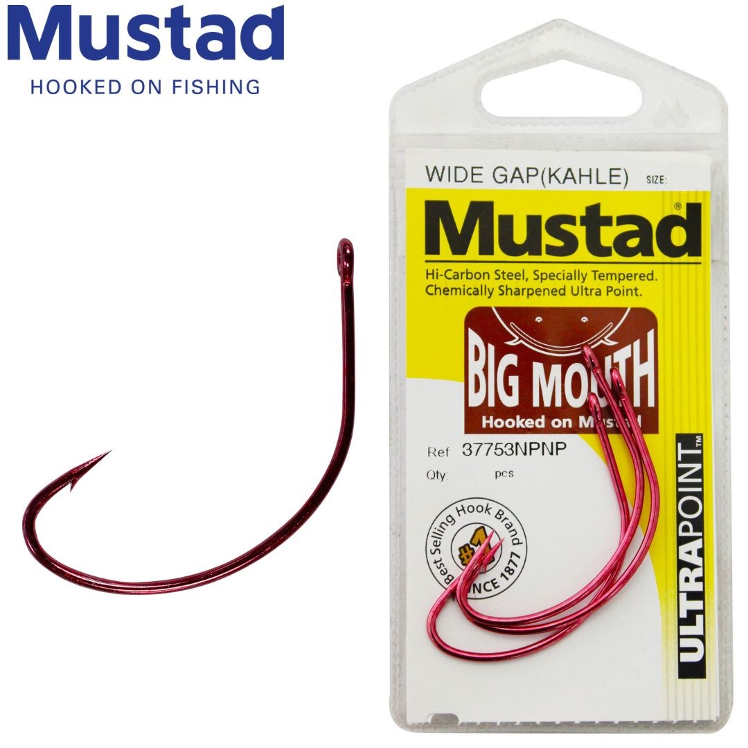 Mustad 37160NP-RD Red Croaker Wide Gap Hooks Size 2/0 Jagged Tooth Tackle