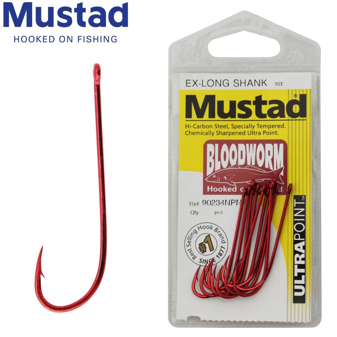 Mustad Bloodworm Extra Long Shank Hooks - The Bait Shop Gold Coast